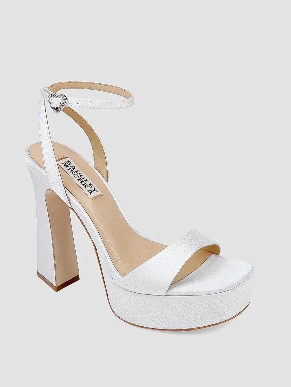 Badgley Mischka Caia White Satin Platform Ankle-Strap Sandal